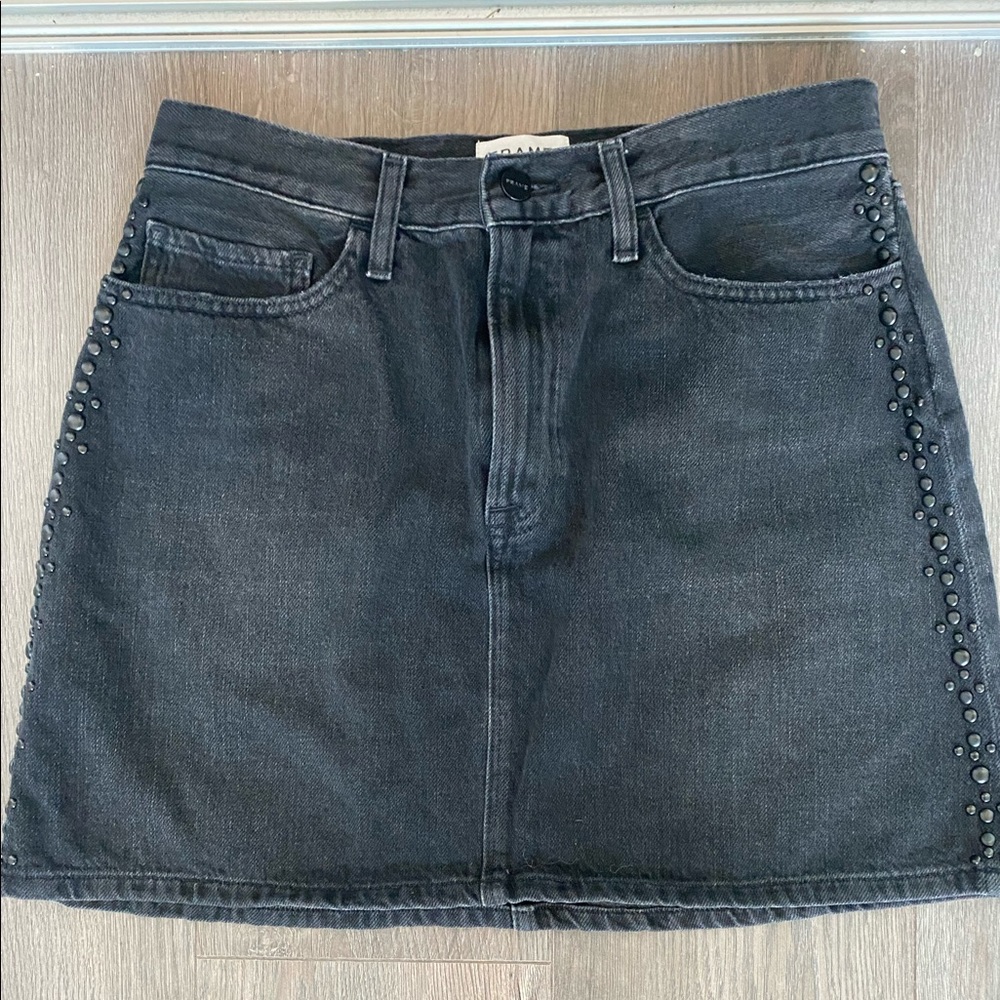 Frame Black Denim Skirt with Stud Detailing